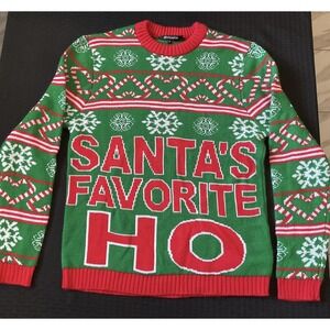 Followme Christmas Sweater Mens Small Green Red Santas Favorite Ho Ugly Holiday